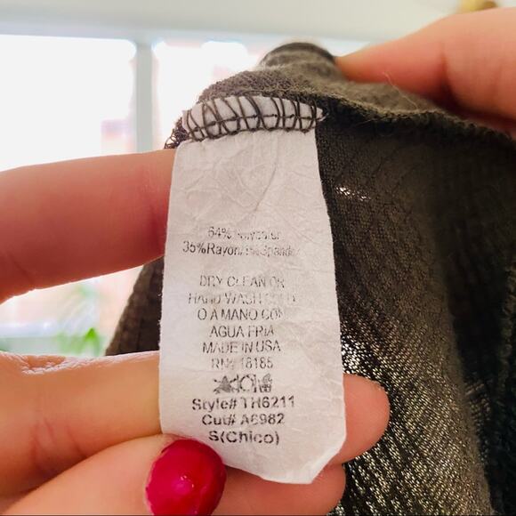 AUDREY 3 +1 Olive Green Cold Shoulder Tank Blouse Top Boho Bell Peasant Shirt S - Picture 6 of 6